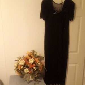 Vintage Stunning Black Beaded Maxi Dress (Rare Find)
